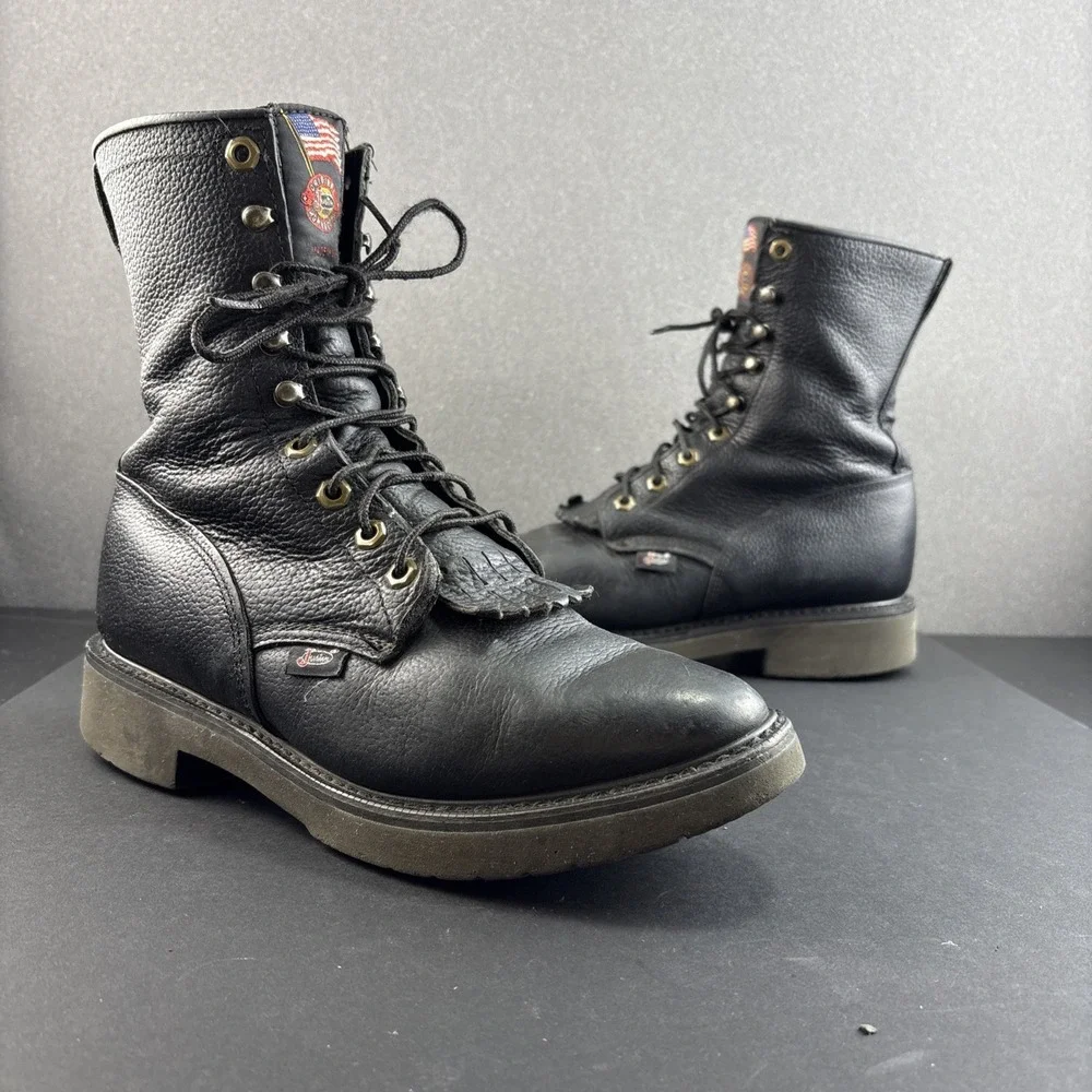 VTG Original Justin Workboots Made In USA  Leather Mens 8EE Vibram Oil Resistant